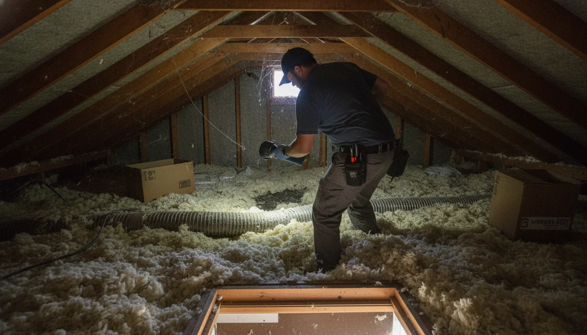 Technician performing a rodent inspection at a Fresno home