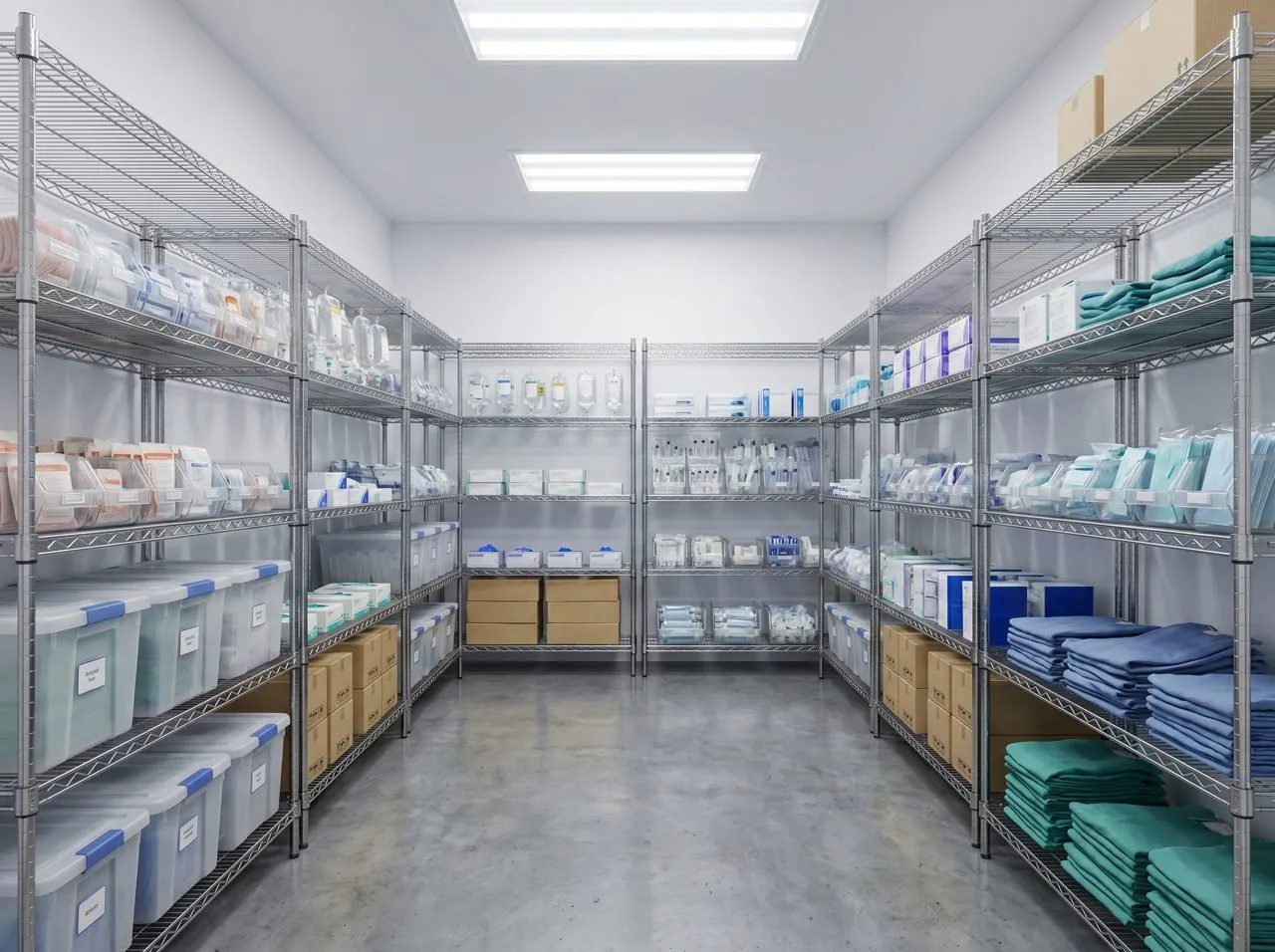 Organized medical supply storage room