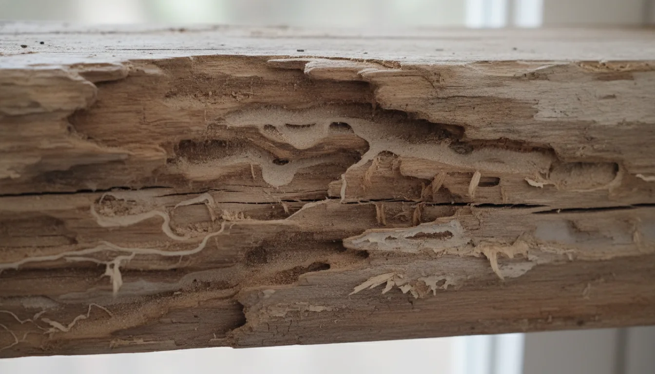 Structural wood hollowed out by termite galleries and damage